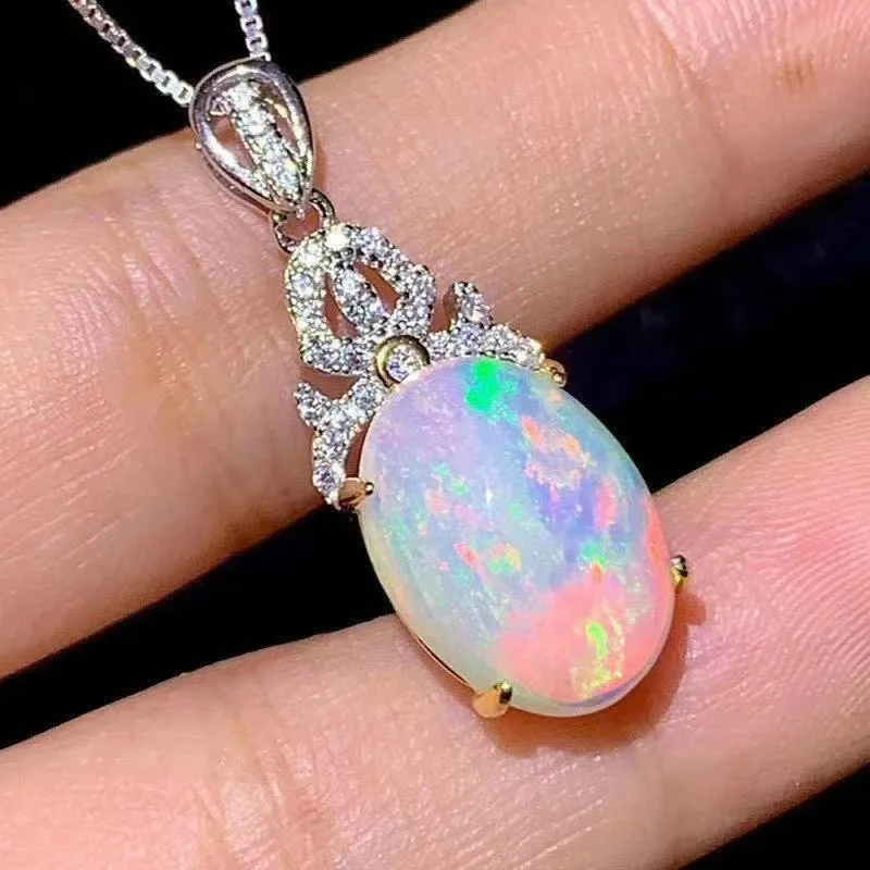 

Natural opal pendant necklace Australia mining area discoloration effect 925 silver chain 10*12mm