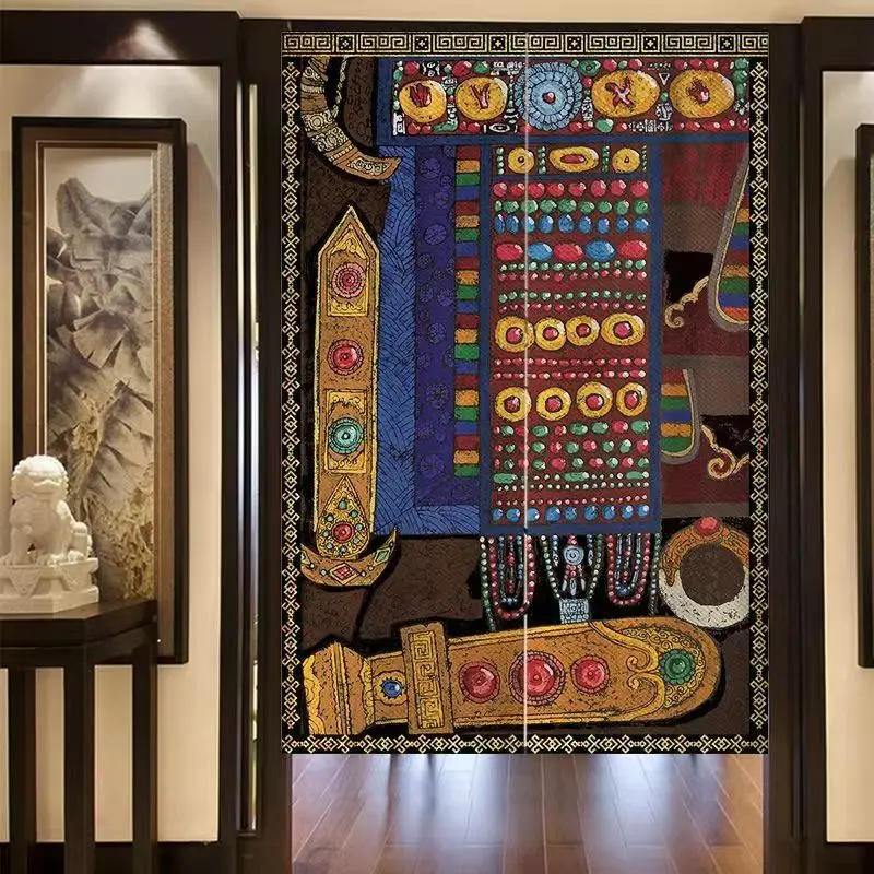Tibetan Style Door Curtain Partition Curtain Eight Auspicious Buddhist Halls No Punching Bedroom Ethnic Fabric Door CurtainZG232