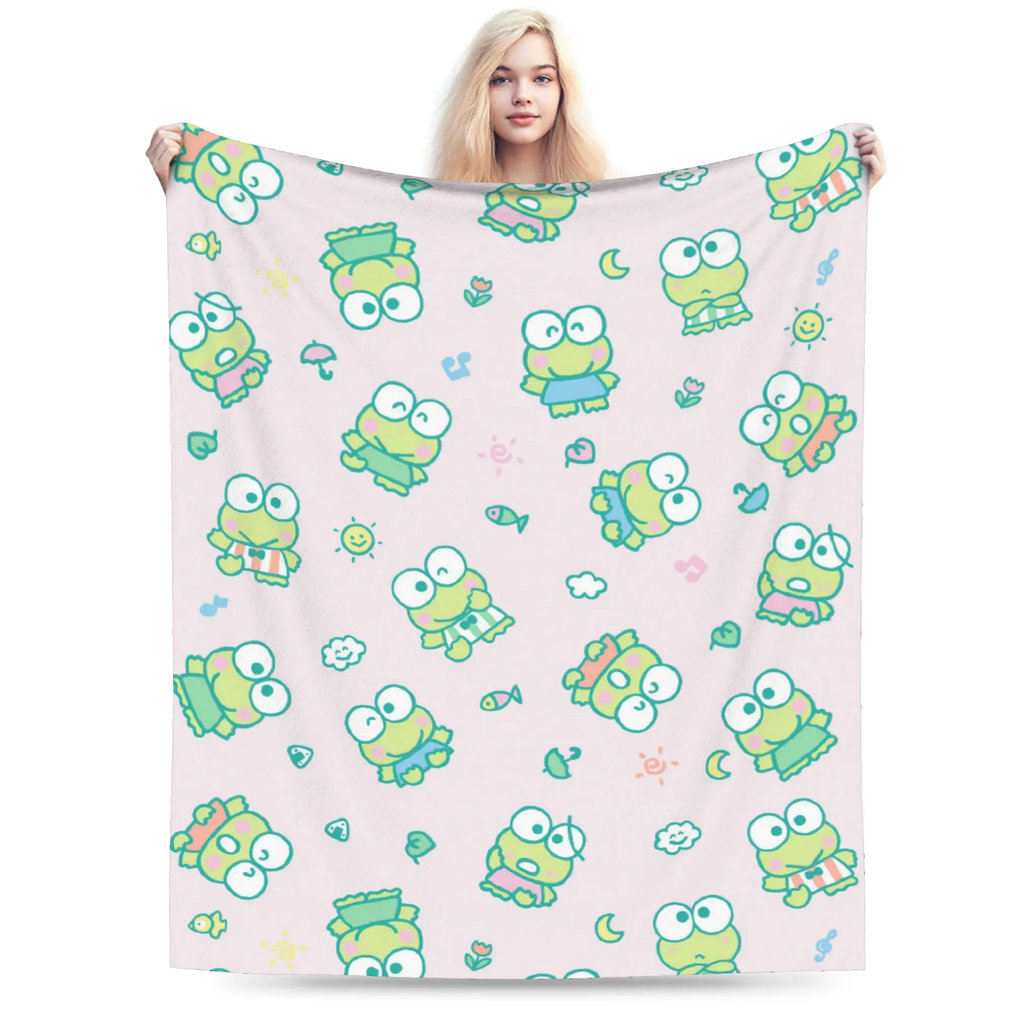 

Cartoon Keroppi Frog Blankets Flannel Summer Breathable Lightweight Thin Throw Blankets for Home Car Bedspreads