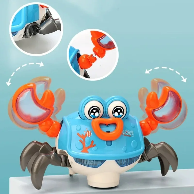 NUOVO giocattolo per granchio strisciante con luce e musica per evitare automaticamente gli ostacoli Giocattolo interattivo elettronico per animali domestici per regali di granchio che cammina per bambini