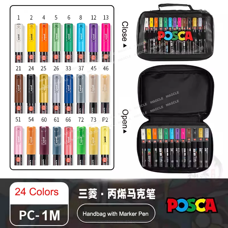 Uni Posca Marker Pen Art Stationery Transparent Storage Bag Set Portable Painting Professional Student Waterproof Supplies