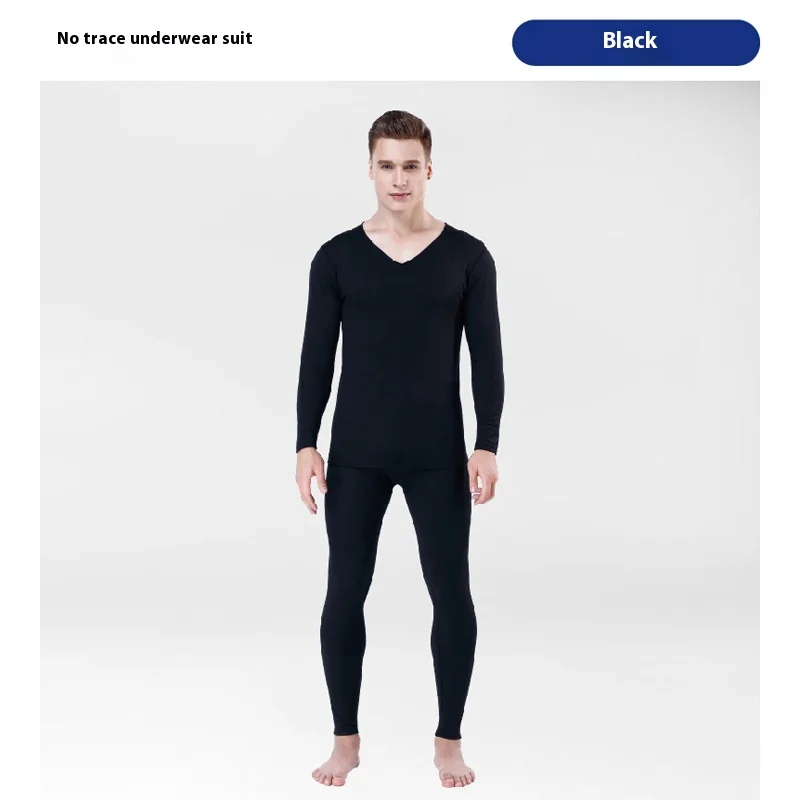 Men\'s Non-marking Padded Thermal Underwear Set of Thin Bottoming Slimming Fall Clothes and Pants Padded Lightweight Thermal Male