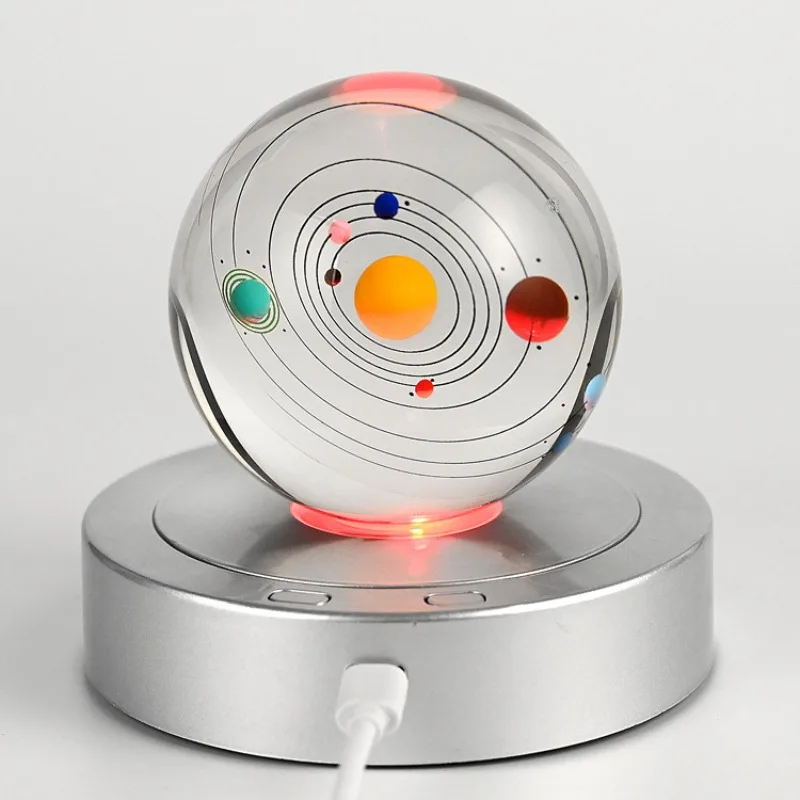 LED Crystal Rotating Lamp Holder Colorful White Light Rotating Multi-modes USB Display Base