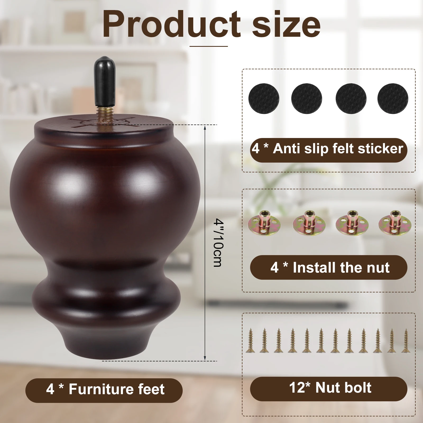 Набор ножек для мебели, однотонные аксессуары для стоек, высота 4 дюйма, деревянные ножки для журнального столика, телевизора, шкафа, 4 шт.
