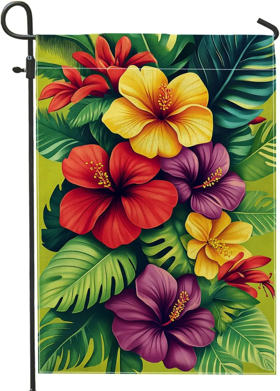 Vibrant Tropical Floral Garden Flag, Colorful Hibiscus Flowers Yard Banner, Double Sided Outdoor Decor for Summer Garden Par KKW