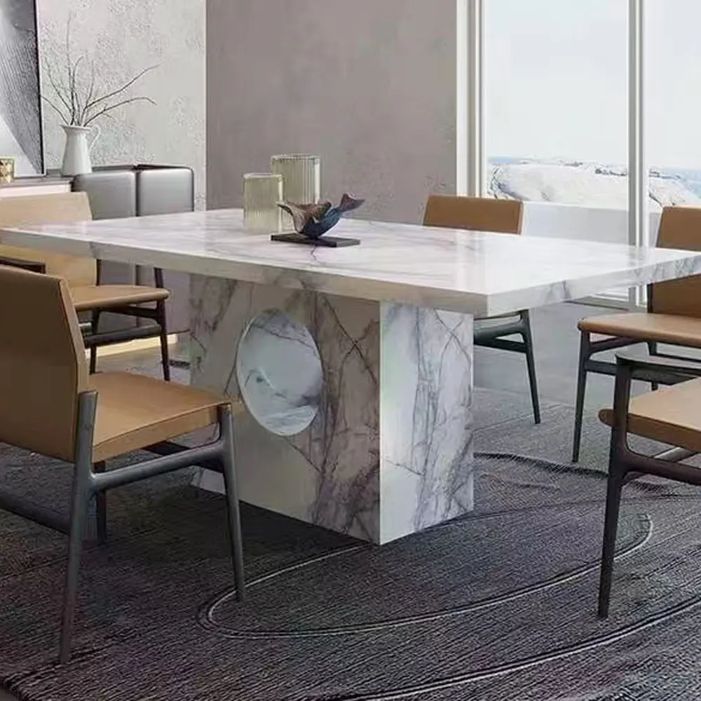 Big Wholesale Modern Marble Stone Dining Table 6 Chairs Rectangle Dining Room Table Set