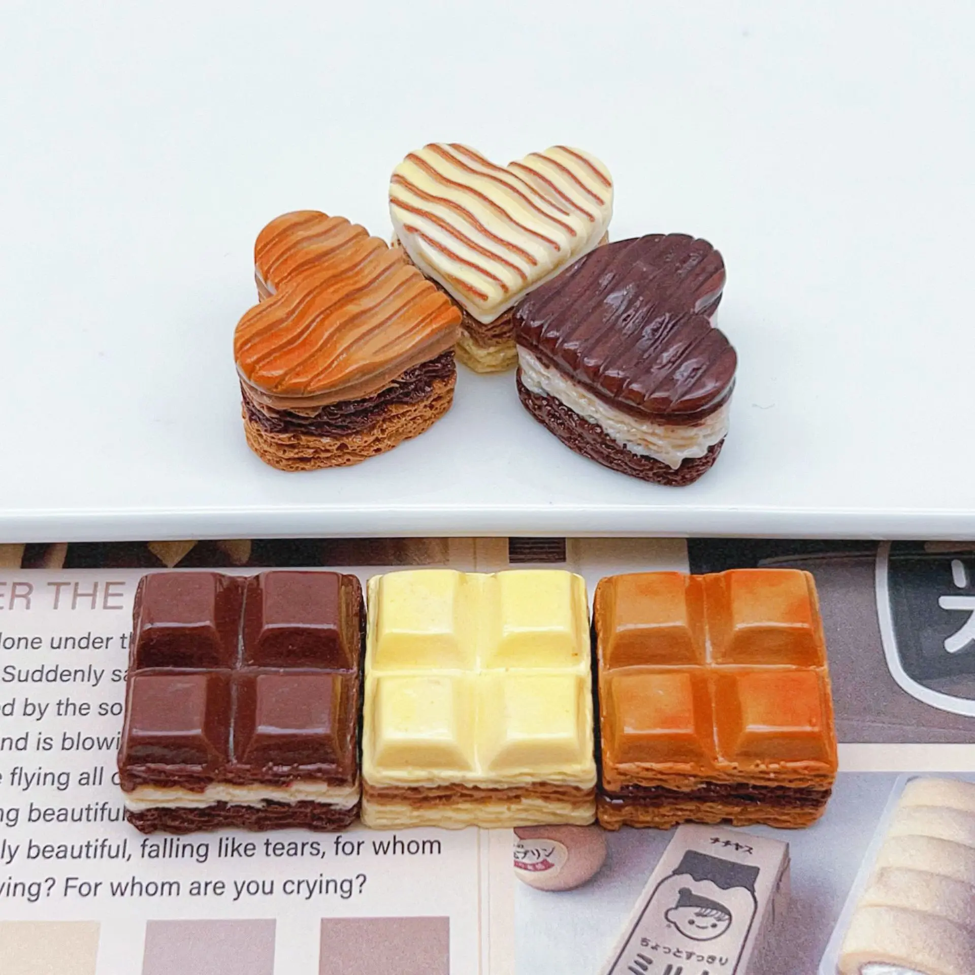 10pc Simulated Chocolate Bread Mousse Mille-Feuille Filling Resin Jewelry Accessories DIY Handmade Hairpin Phone Case Decoration