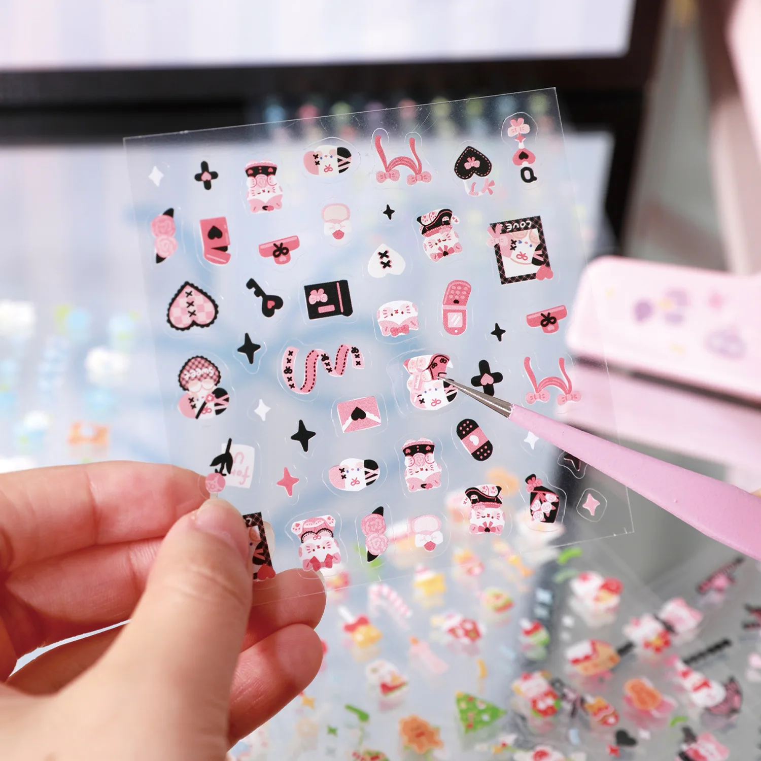 JCAC 28pcs/bag Mini Sticker Book: “Little Nose” Series Vol. 2 – Cute DIY Journal Mini Decorative Stickers: Keyboard, Headphones
