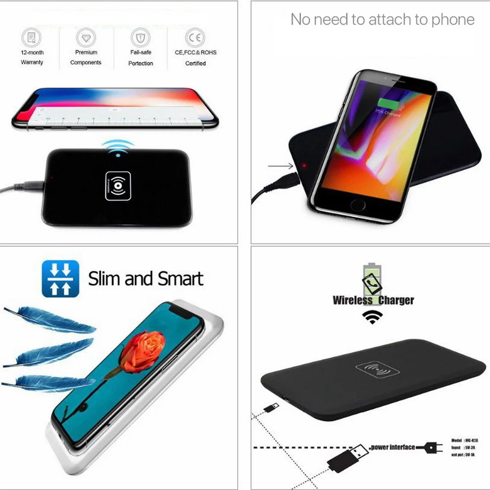 Wireless Fast Charger for Samsung Galaxy S10 S9 S8 Note 9  Charging Pad for Iphone 12 11 Pro Xs Max Xr X 8 Plus Phone