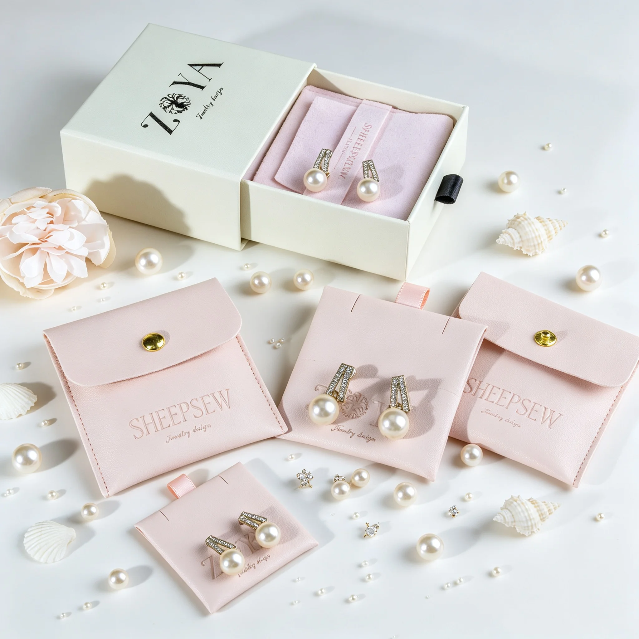 SheepSew Wholesale Small Microfiber Suede Jewelry Pouches Slide Drawer Boxes Custom Logo Bulk Storage Bags For Jewelry Shop Ring