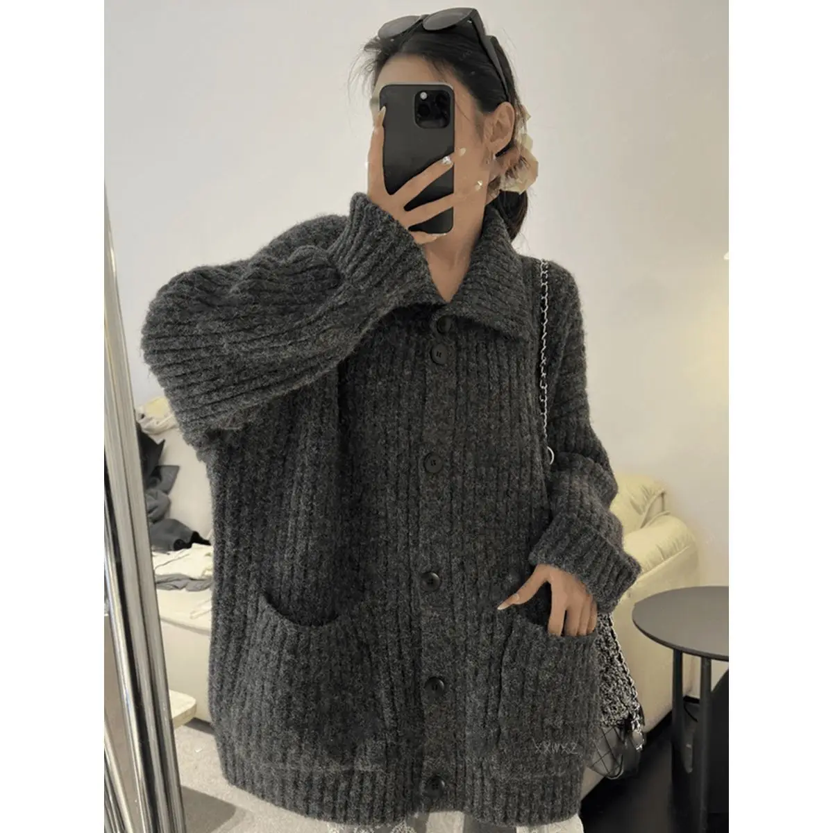

Warm Knitted Sweater Coat Women's Open Cardigan Korean Dongdaemun Fall New Style Color Versatile