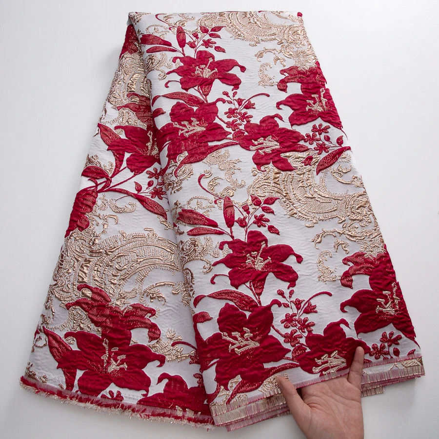 Tela de encaje de brocado africano, encaje Jacquard, bordado con patrón Floral, telas hechas a mano de Damasco para vestido de novia y decoración del hogar