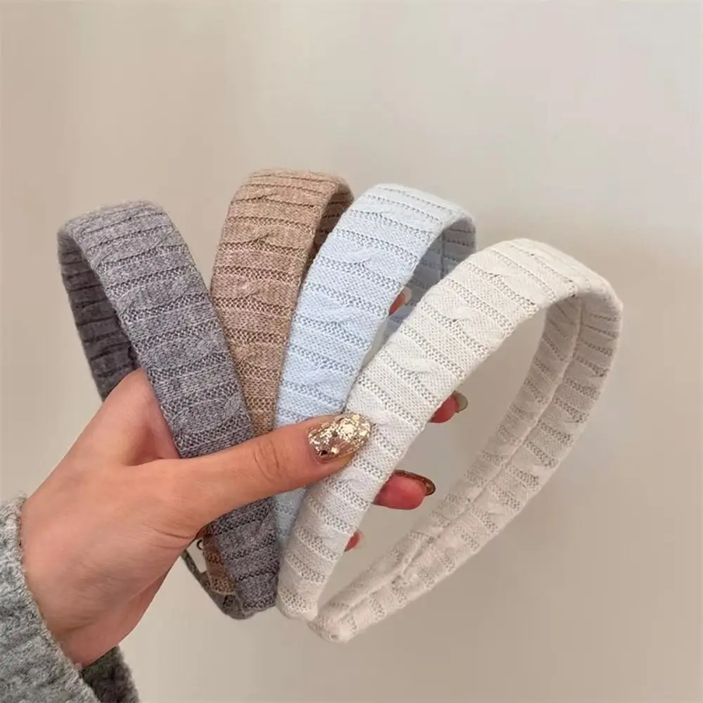 Knitting Construction Cable Knit Headband Korean Style High Crown Knitting Fabric Headbands 3CM Width Soft Knitted Hairband