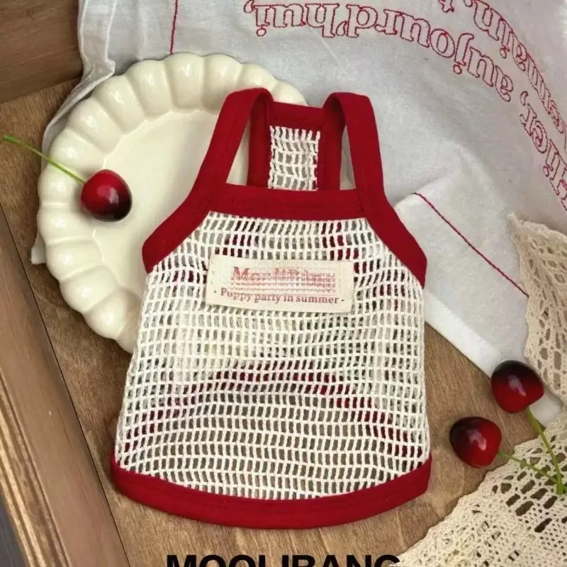 Pet Dog Clothes Red Mesh Puppy Vest Sleeveless Suspender Summer Fashion Teddy Bear Summer Clothing Puppy Designer Dog Clothes