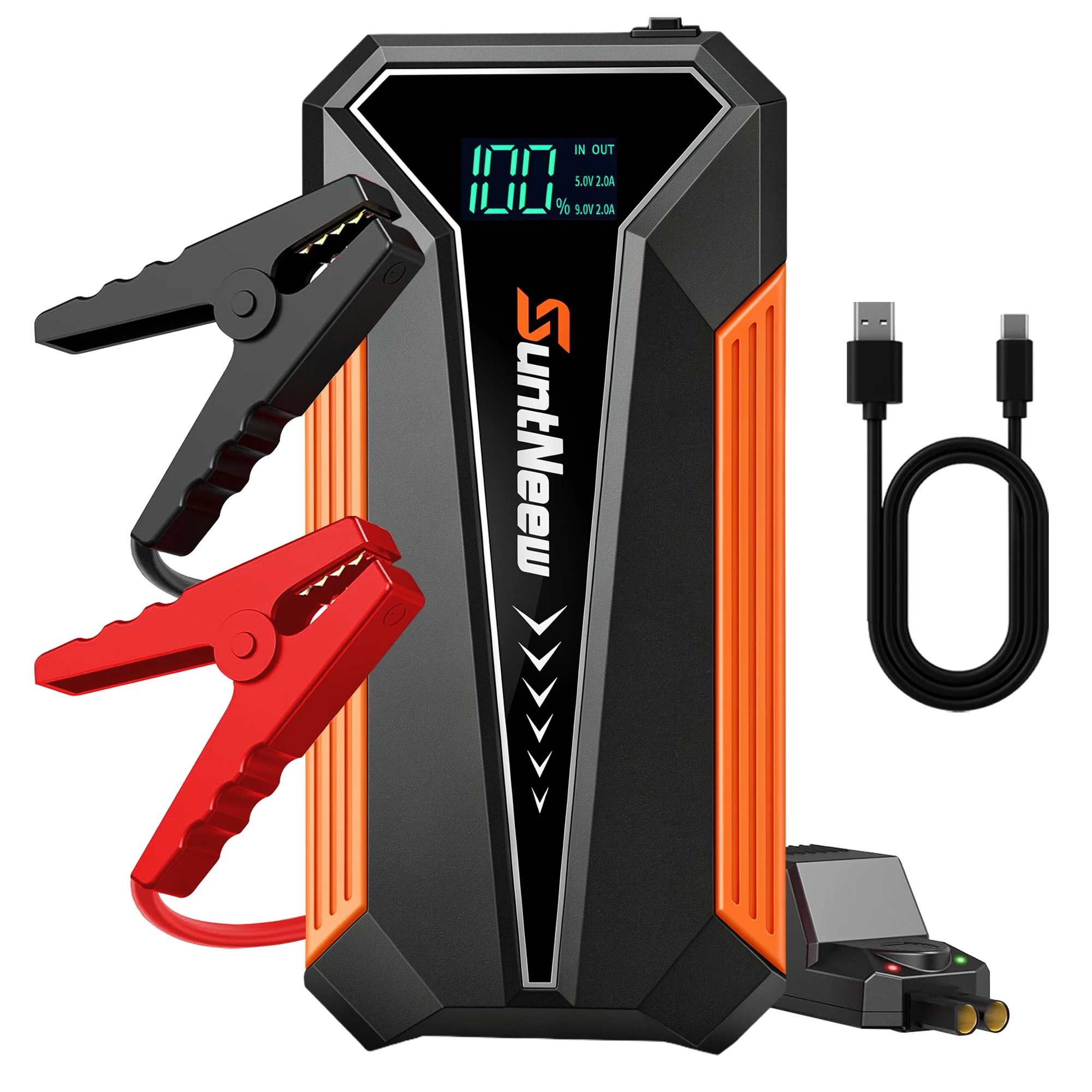 SuntNeew Jump Starter Power Bank 8000mAh (Up to 6L Petrol/3L Diesel),12V Battery Booster for Cars, Trucks, SUVs & Motorcycles,Compact Design with LED Light & PD 18W USB - Orange