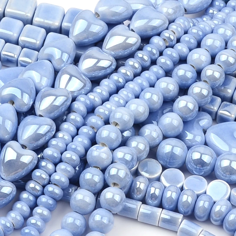 New Light blue Series Mixed Ceramic Beads Round，Square，Oblate Loose Beads For Jewelry Making Bracelet Necklace Pendant