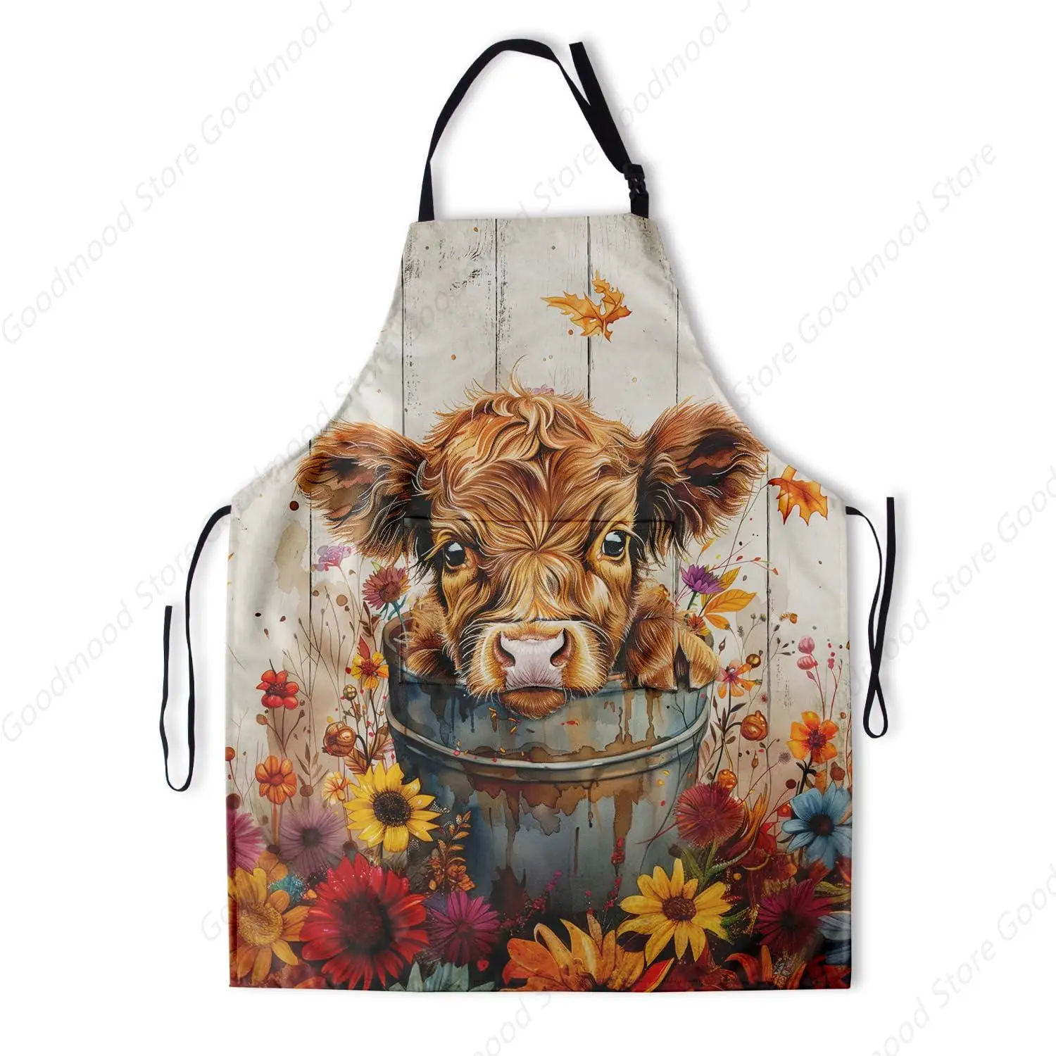 

Highland Cow Apron Colorful Sunflower Daisy Flower Cooking Aprons Decorative Cow Print Farmhouse Apron