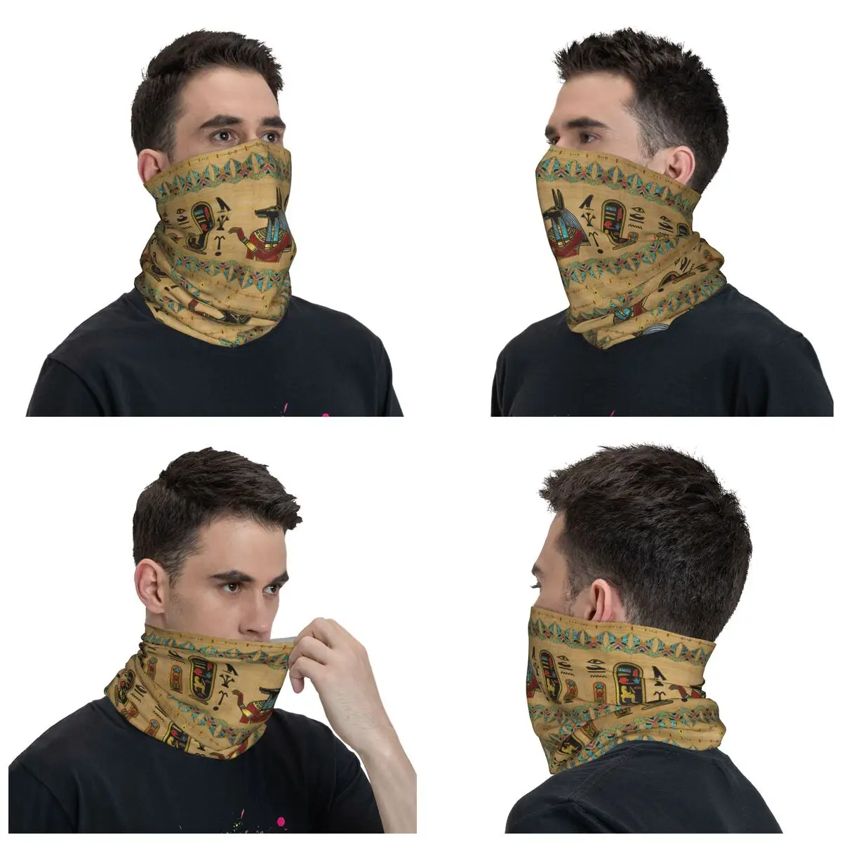 Egyptian Anubis Ornament Bandana Neck Gaiter Printed Ancient Egypt Myth Face Scarf Balaclava Hiking Unisex Adult Breathable