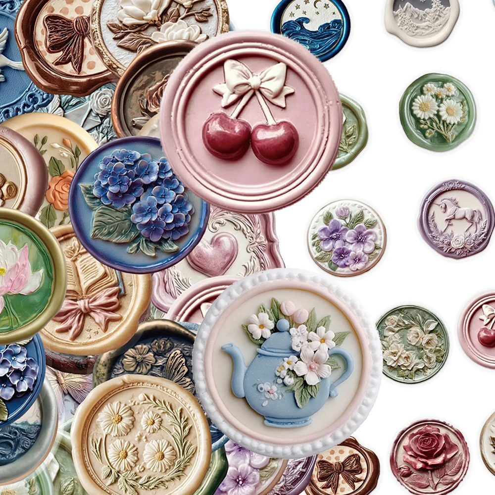 

10/30/52pcs Transparent Retro Wax Seal Stamp Stickers Colored Drawing Graffiti Decals DIY Guitar Laptop Phone Waterproof Sticker