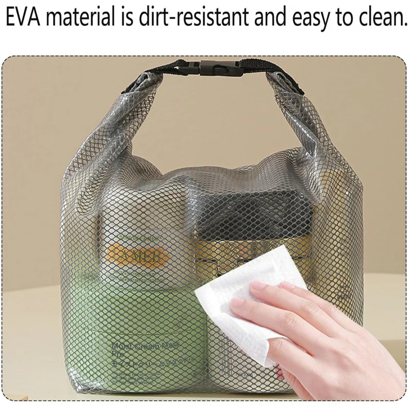 Portable Travel Toiletry Bag — Gray Mesh Cosmetic Organizer (Wet/Dry Separation Design) — Waterproof Wash Bag for Swimming, Gym, and Outdoor Activities