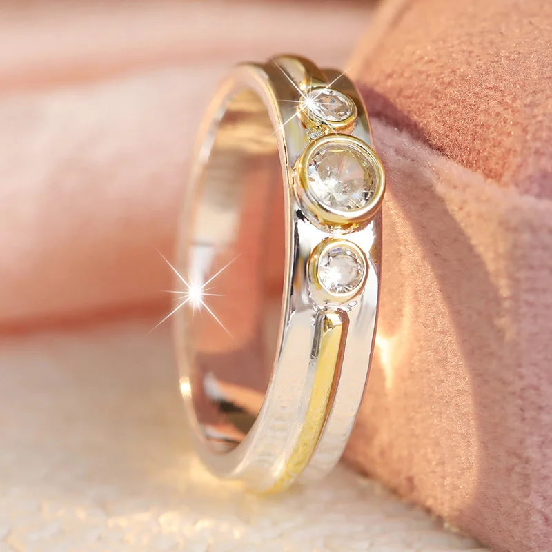Minimalist Style Dual Color Inlay Cubic Zircon Ring For Women Daily Office Styling Accessories Low Key Jewelry Ring