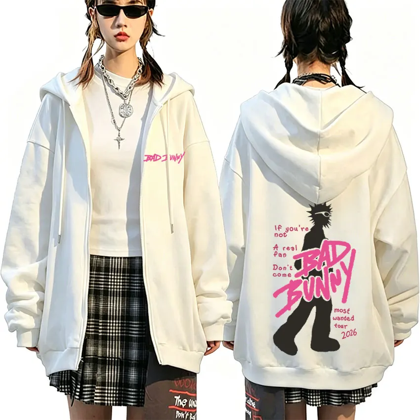 Sudadera con capucha con cremallera Rapper Bad Bunny The Most Wanted Tour 2026 Debi Tirar Mas Fotos DTMF, Chaqueta con cremallera para hombre, Sudaderas de moda Hip Hop