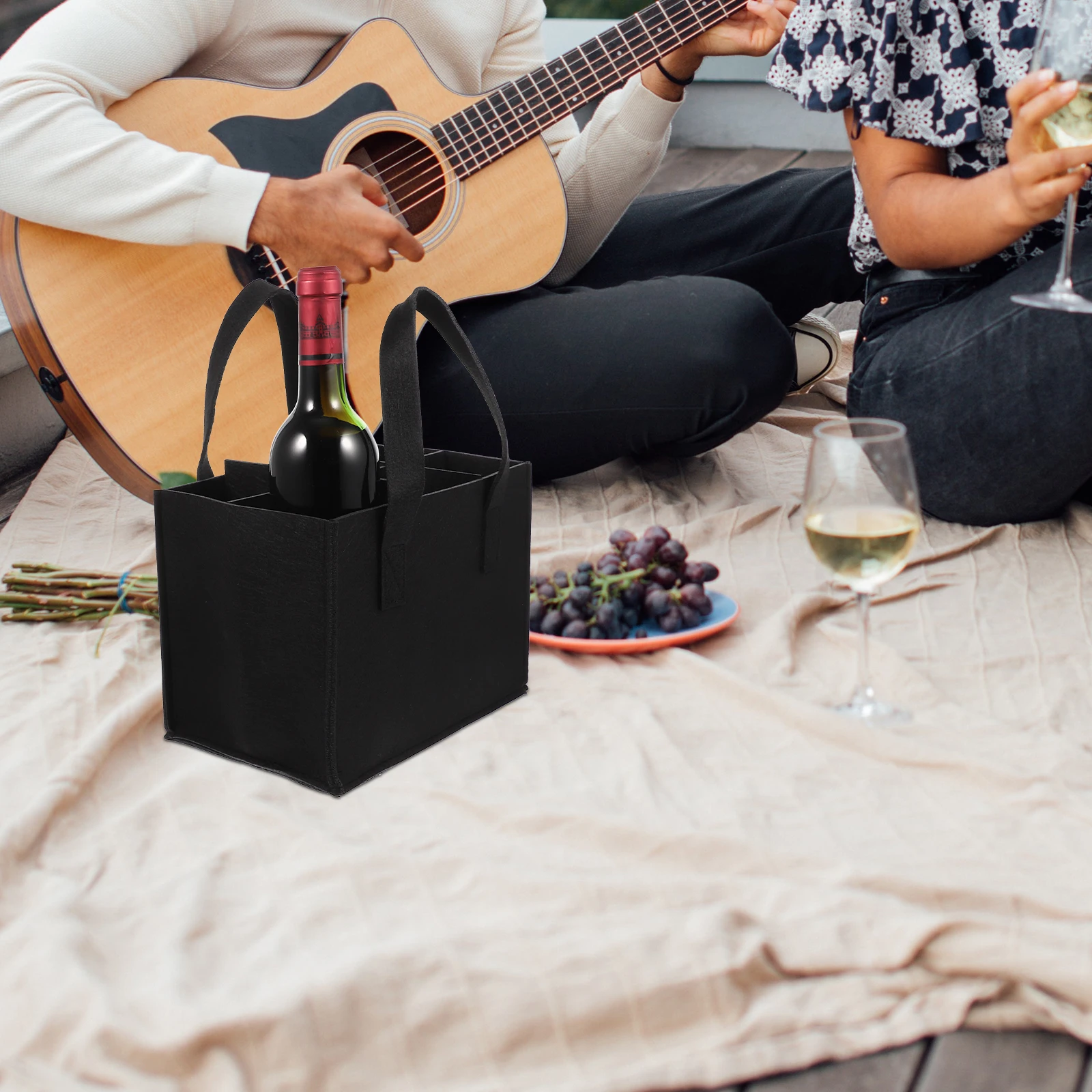 

2Pcs Black Gift Tote Bag for Bottle Carrier Felt Storage Tote Bags Insulated Cooler Beer Bottle Carriers Lightweight
