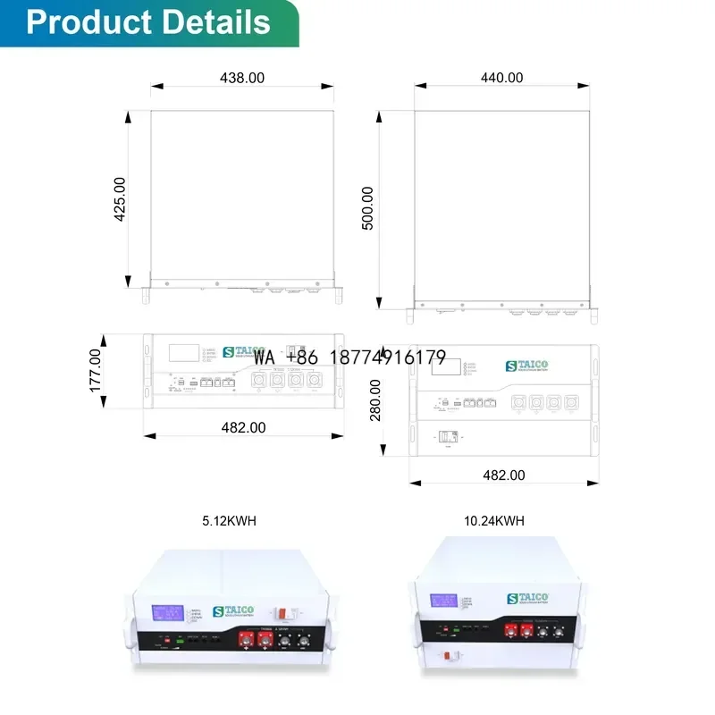 wmwmnu Smart BMS LiFePO4 Split Hybrid Grid Rack-mounted 4U Case Battery 51.2V 105Ah 5-10kW Output