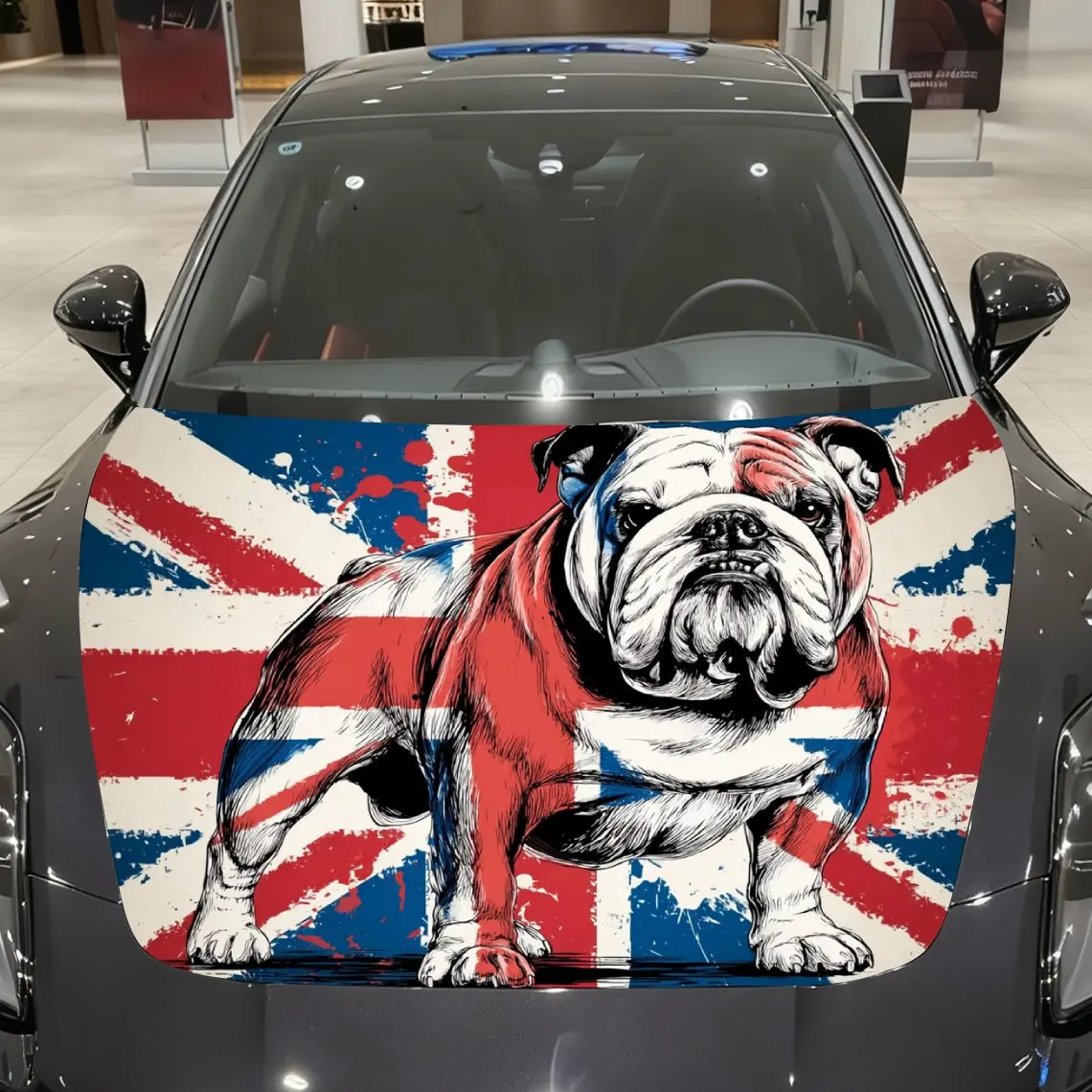 National Flag Element Bulldog Car Hood Stickers, Fashion Modified Car Decorative Film Paper, Self-adhesive Wear-resistant Sticke
