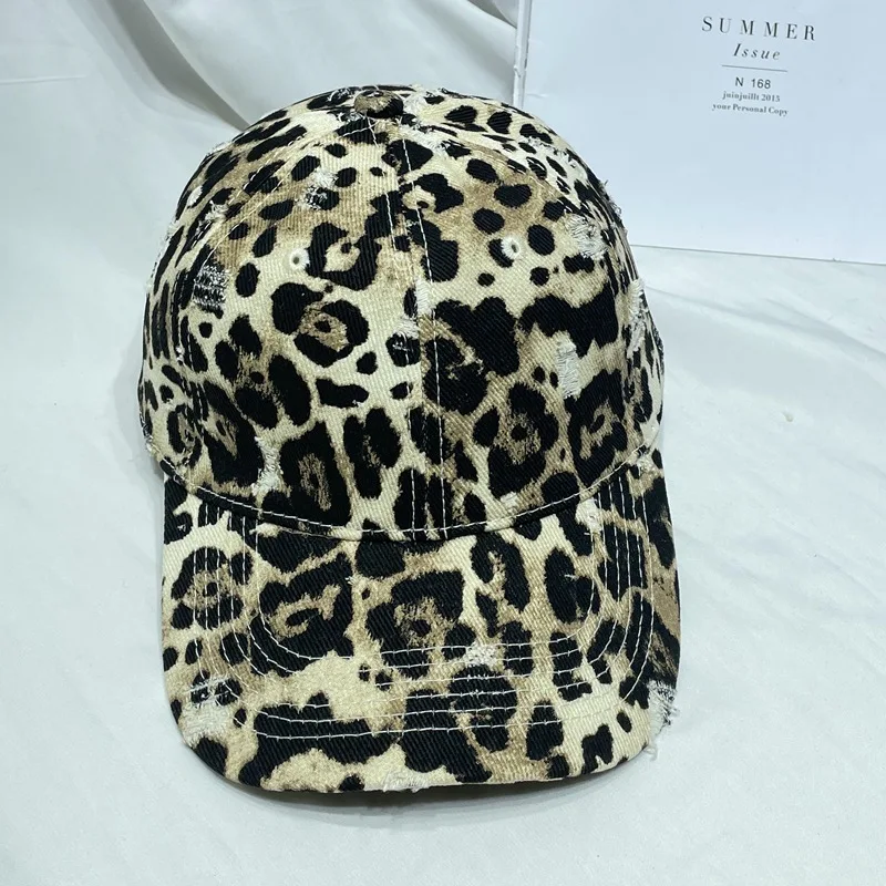 Vintage Leopard Print Hole Baseball Cap Men And Women Show Face Small Casual Soft Cap Visor Tide KJ202410109