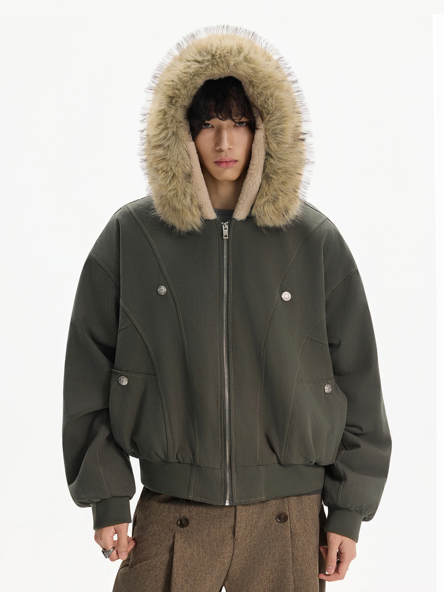 Fashion American Style Faux Fur Collar Jackets Men Women 2025 Winter New Thickened Warm Long Sleeve Parkas Tooling Jacket Parkas