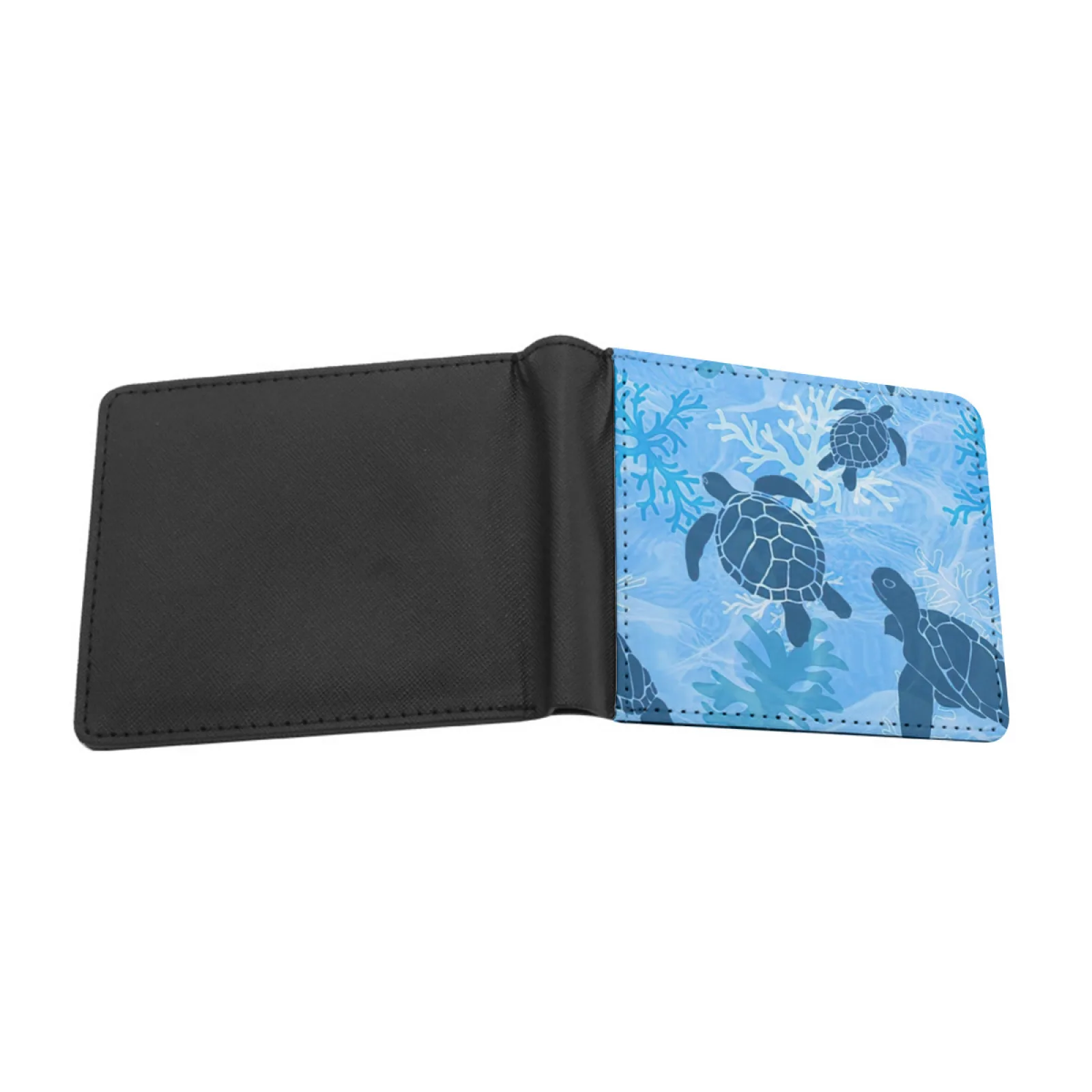 Blue Turtles Corals New Print Wallet Short Men Wallets Credit Card Holder Purses Small Turtles Sea Turtle Turtle Lovers Ocean
