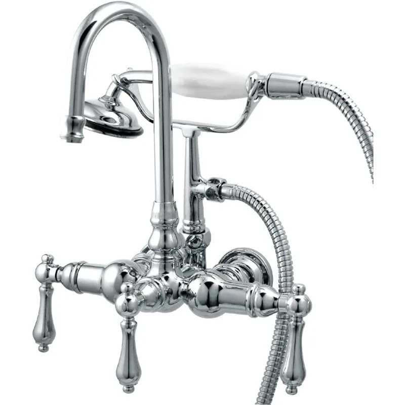 

Kingston Brass CC8T1 Vintage Leg Tub Filler with Hand Shower, Polished Chrome,3-3/8-Inch Center Bathroom Shower Faucet Set