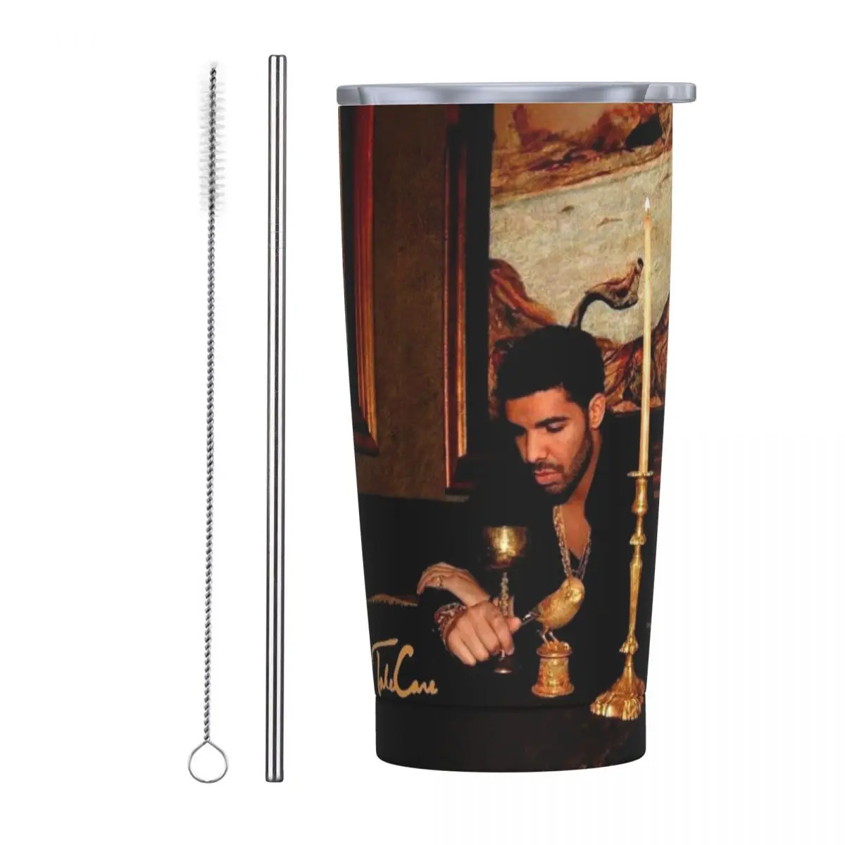 Hip Hop Rapper Drake Take Care Album Stainless Steel Tumbler Vacuum Insulated Mugs Thermal Cold Bottle Straw With Lid 20oz