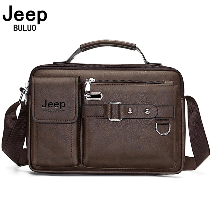 JEEP BULUO-Bolsos de negocios multifunción para hombre, bandolera de cuero de gran capacidad, de marca