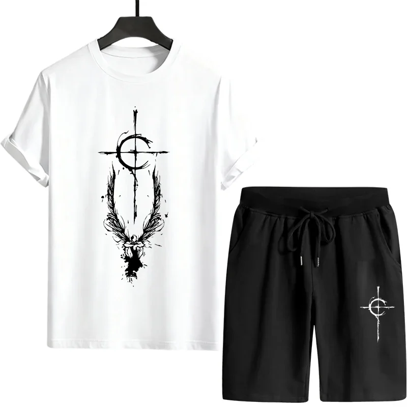 

Mens T-shirt Tracksuit Printing Casual Clothing Outdoor Gym Sports Jogging Streetwear Summer Fashion Single Piece T-shirt Shorts