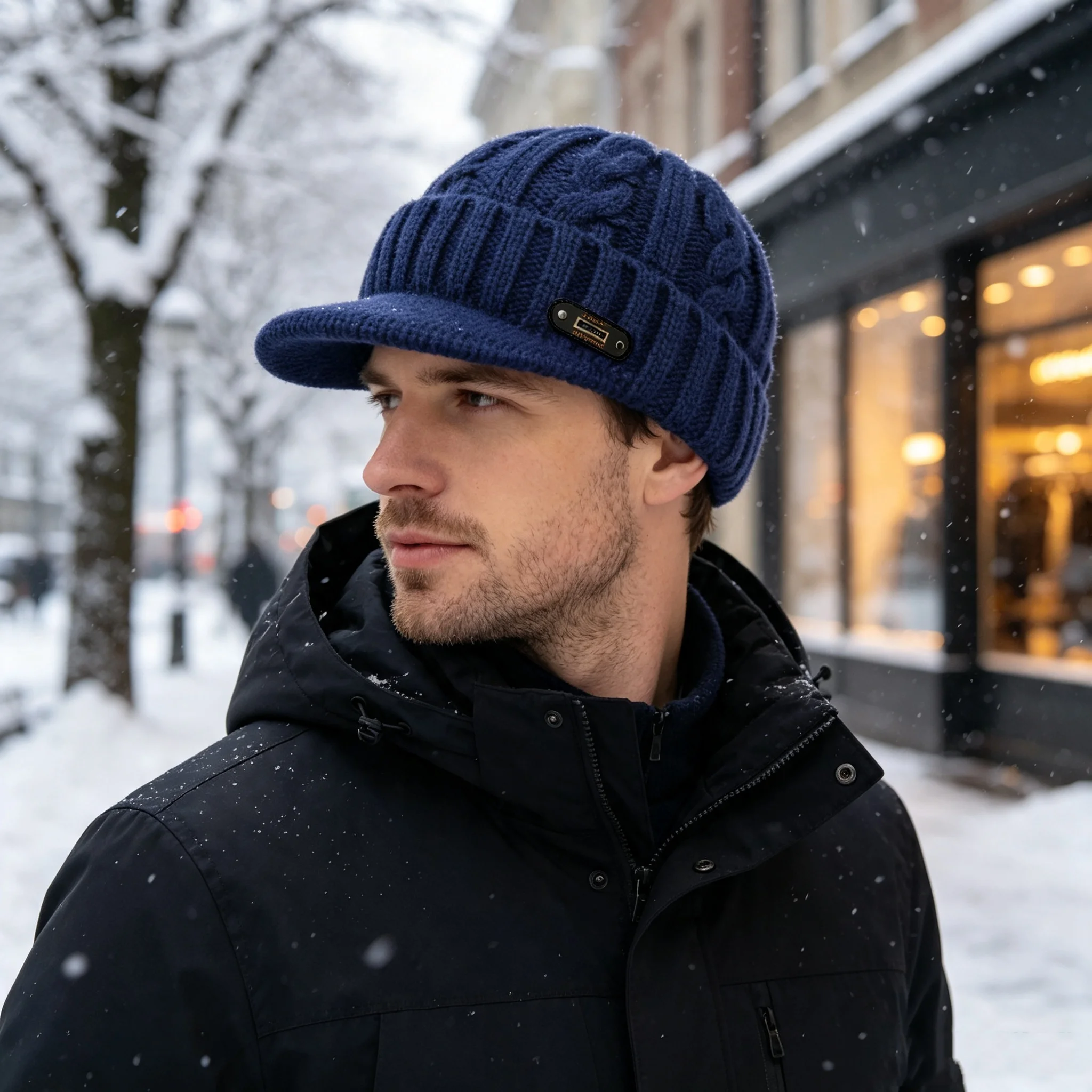 Unisex Ear-Covering Hat, Knitted Yarn Hat, Multi-Colored Winter Warm Wool Hat, 4 Colors Available, Brimmed Knit Hat, Outdoor Daily Wear in Snowy Conditions