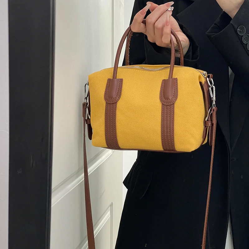 

Contrast Color Designed Canvas Handbags Large Capacity Shoulder Bag Ladies Daily Commuting Crossbody Bag For All Seasons