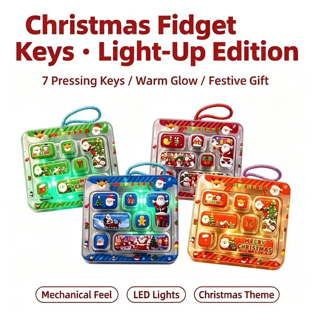 2027 7-Keys Glowing Christmas Keycap Clicker Bag Charms Key Caps Keychain Keyboard Fidgets Clicker Button Keycap Xmas Gifts 1pcs