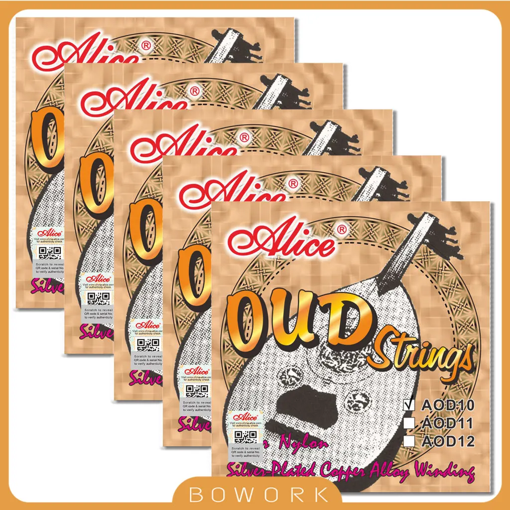 5 Packs Alice AOD-10 Nylon Strings Silver-Plated Wound 10 String Oud Strings Set For 10-String OUD Instrument Strings D-A-E-B-F