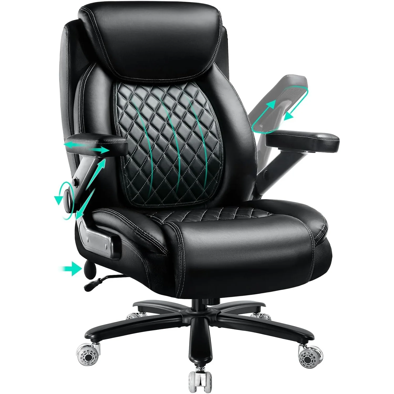 Large Heavy Duty Office Chair with 5D Flip Arms,Comfy Big and Tall Executive Office Desk Chair with Pocket Spring Cushion,High Back Computer Chair with Lumbar Support,Dual Rubber Wheel