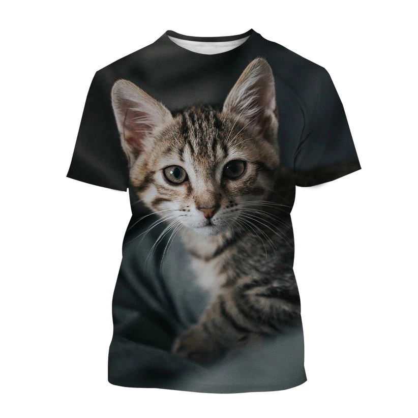 Men\'s Cute Cat Print T-shirts Summer Loose Personalized Short Sleeve Fashion Men\'s Streetwear 2023 New Round Neck Unisex Tops