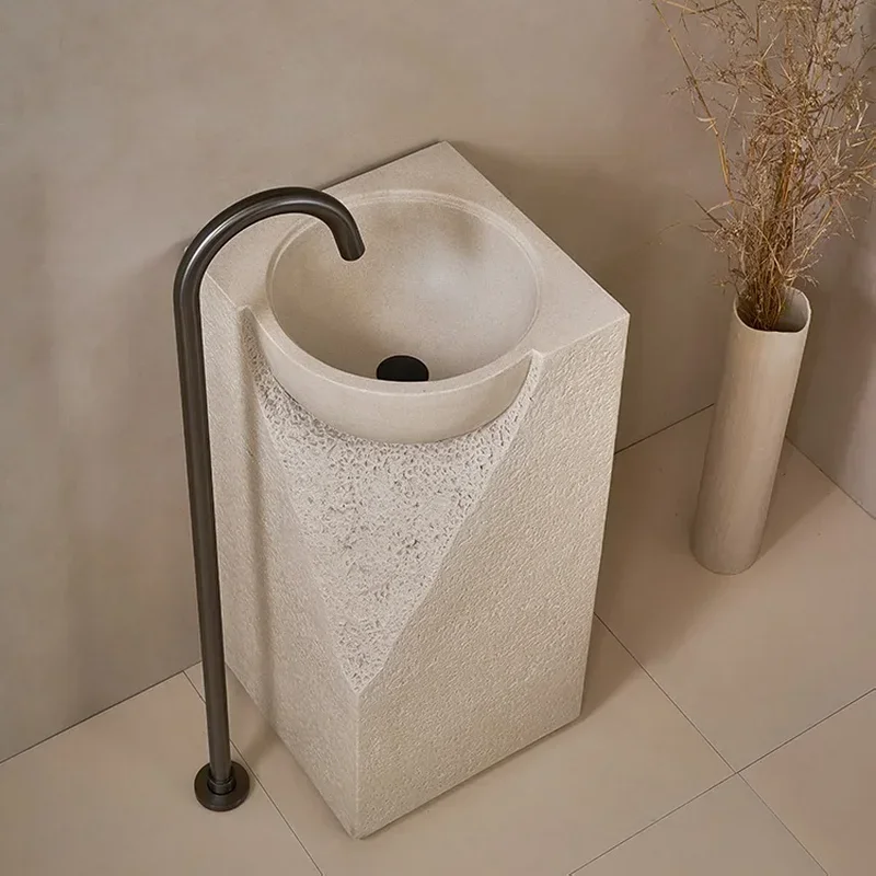 

Minimalist High Quality Creative Pedestal Basin Floor-Standing Integrated Art Sink Stone Modern Wash up Sink