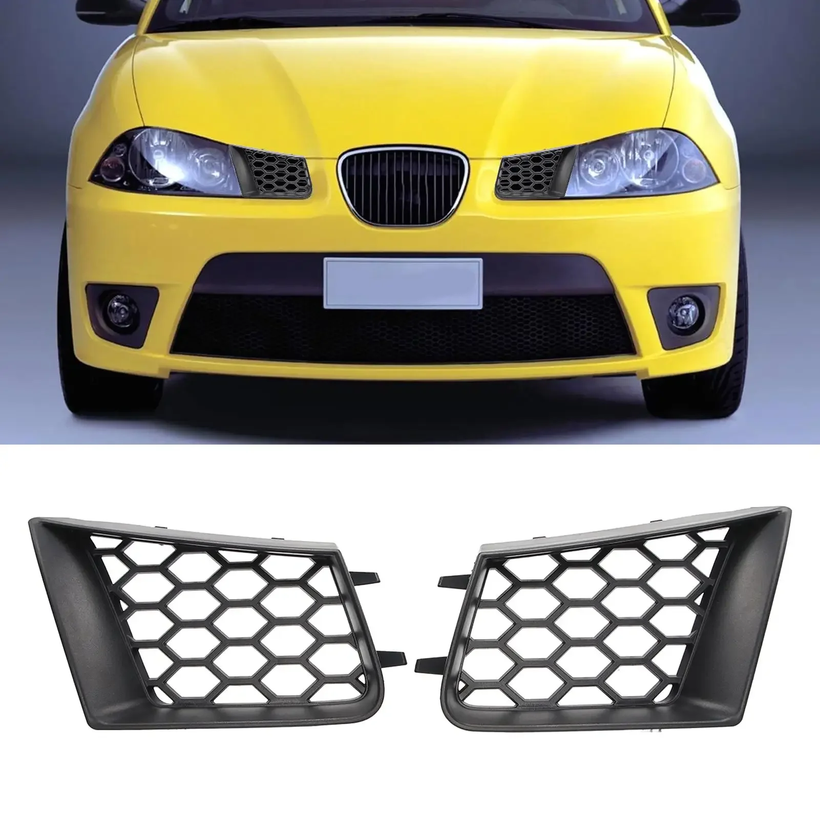 

Pair Honeycomb Front Upper Bumper Grill for Seat Ibiza Typ 6L for Cordoba 2002-2009 Matte Black Heatproof Radiator Grill Grille