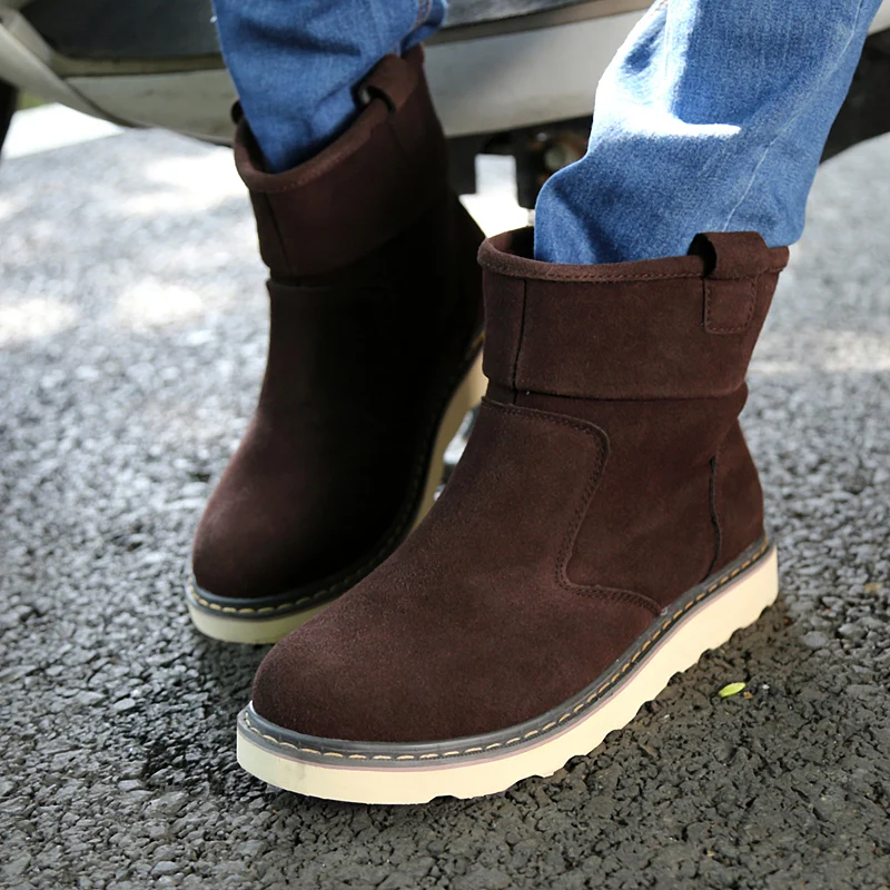 

Golden Sapling Classics Snow Boots for Men Outdoor Keep Warm Plush Boot Male Round Toe Short Booties Faux Suede Leather Shoes