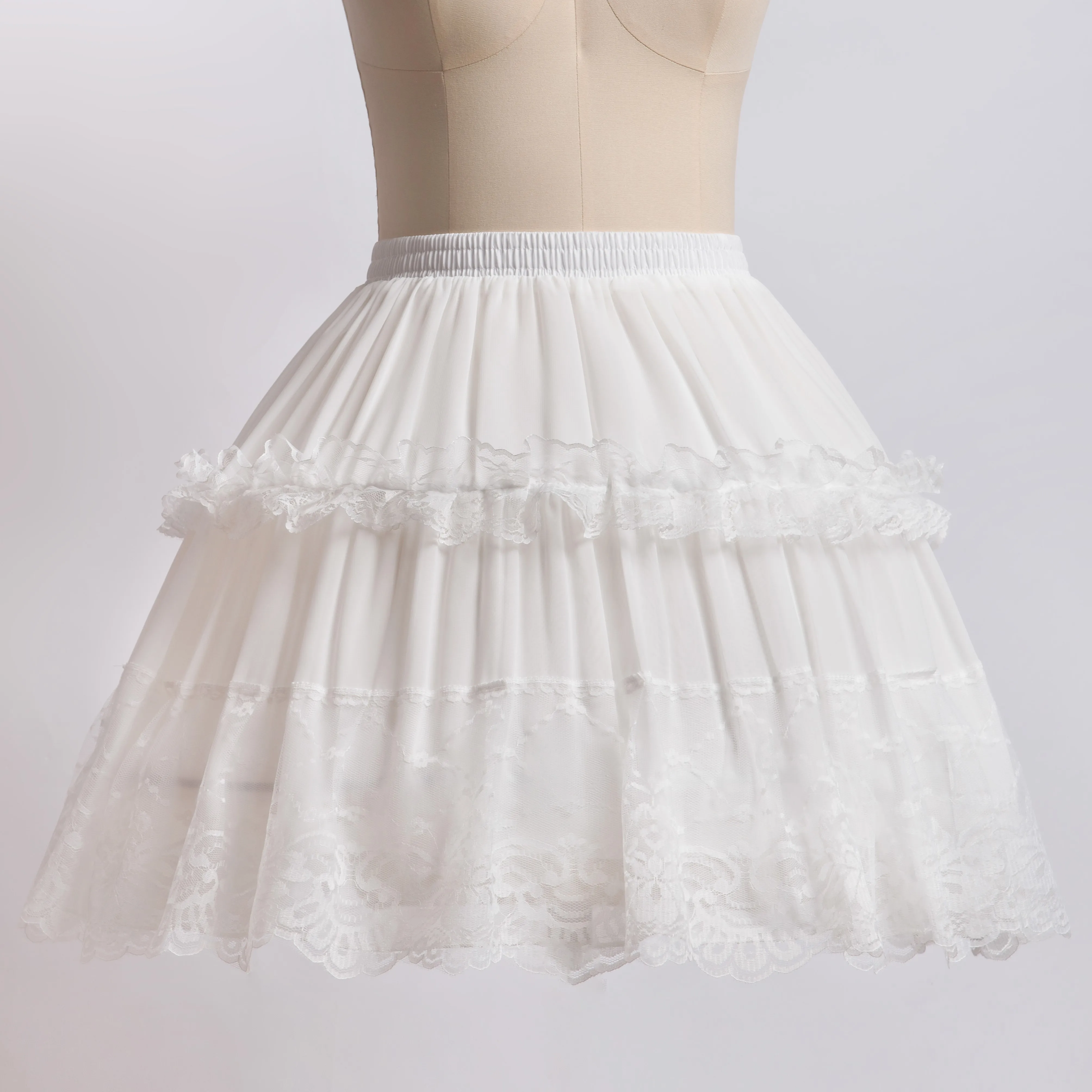 

Women Girls Ruffled Petticoat White Black Lace Trim Fluffy Short Underskirt Wedding Dress Lolita Cosplay Gown Tutu Half Slips