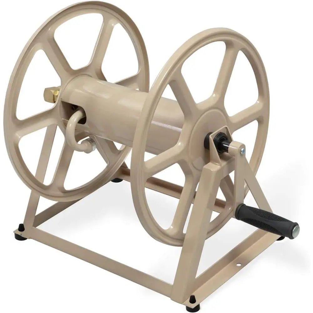 Steel Wall/Floor Mounted Hose Reel Holds 200ft 5/8-Inch Hose Tan Industrial Grade