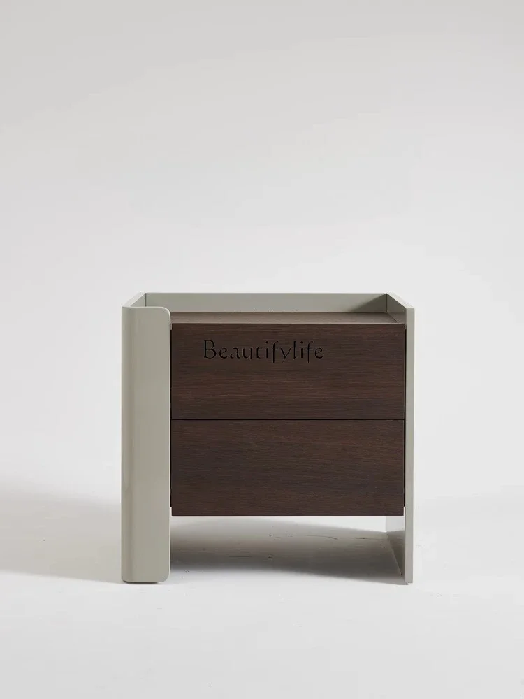 

Z.**Italian minimalist designer smoked solid wood tall bedside table beige high-end sense simple and modern