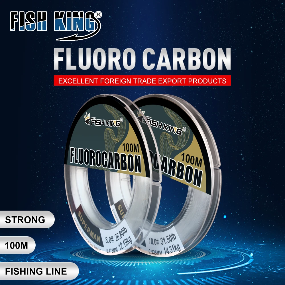 FISH KING 100m Carbon Fiber Monofilament Carp Fly Fishing Fluorocarbon Line Leader Sinking 100% Fluorocarbon Fishing Line