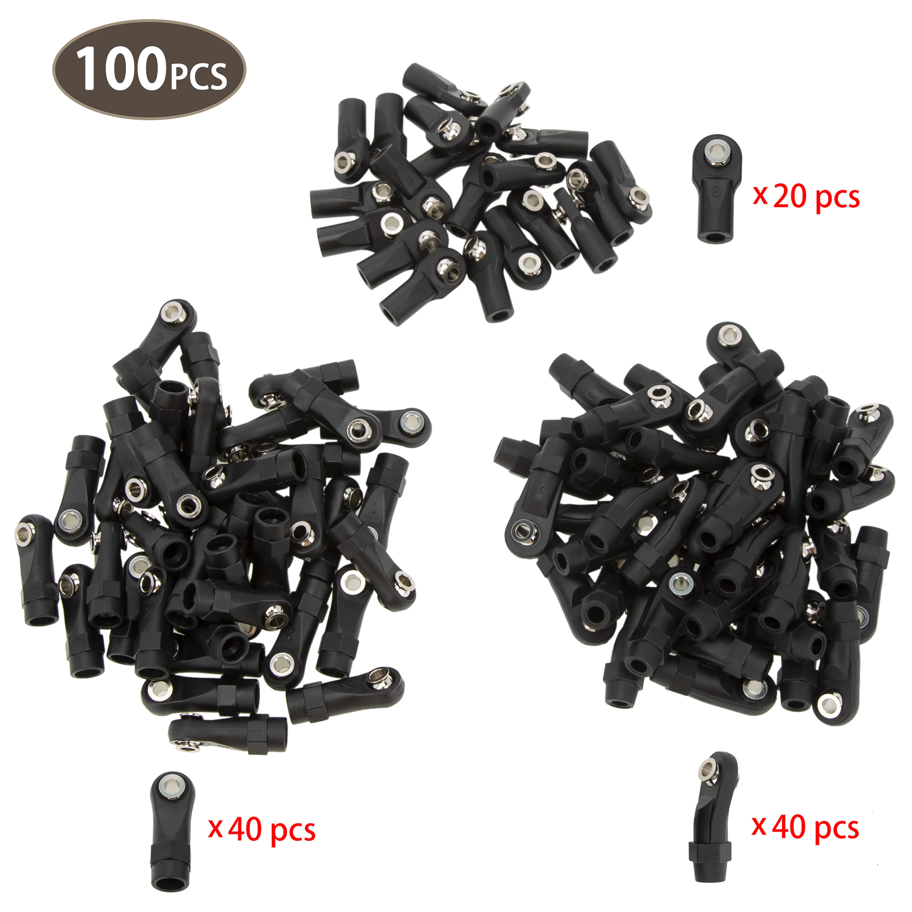 MEUS RACING 100Pcs M4 Plastic Rod Ends Nylon Link Ball Ends for 1/10 SCX10 TRX4 RC Model Car Upgrade Parts